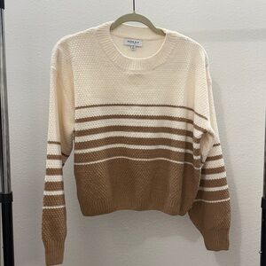 Gilli Chenille Knit Sweater with Cream and Mocha/Tan Stripes
